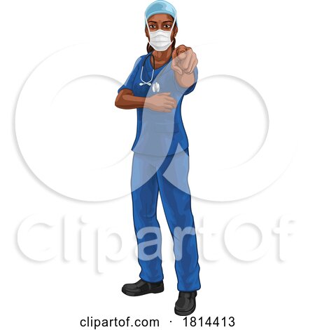 Black Woman Medical Doctor Nurse Pointing by AtStockIllustration