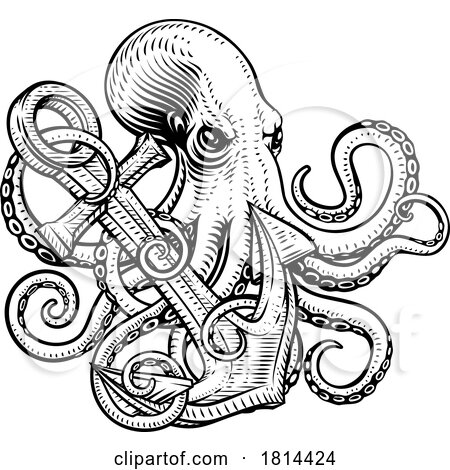 Octopus Anchor Kraken Sailor Tattoo Style Deisgn by AtStockIllustration