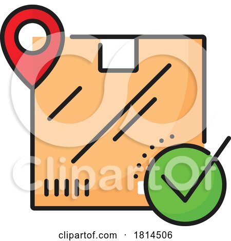 Icon of a Shipping Box with GPS Pin and Delivered Check Mark by Vector Tradition SM