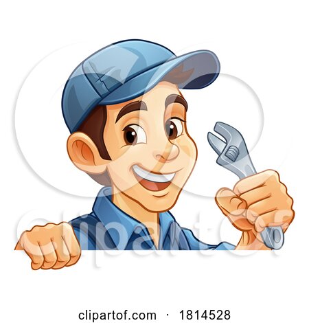 Mechanic Plumber Cartoon Wrench Spanner Handyman by AtStockIllustration