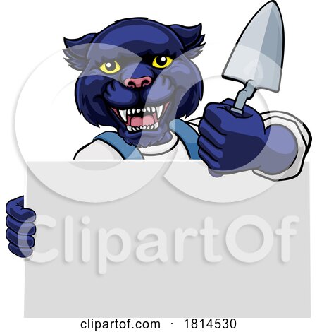 Bricklayer Panther Trowel Tool Handyman Mascot by AtStockIllustration