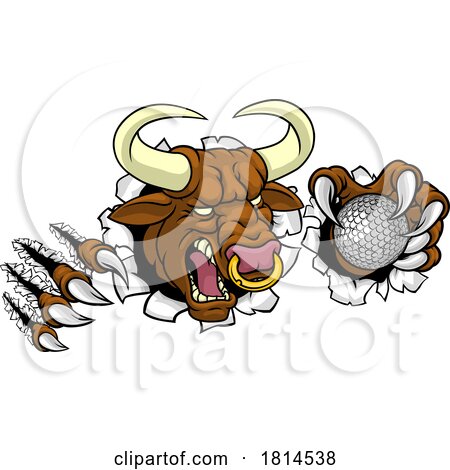 Bull Minotaur Longhorn Cow Golf Mascot Cartoon by AtStockIllustration