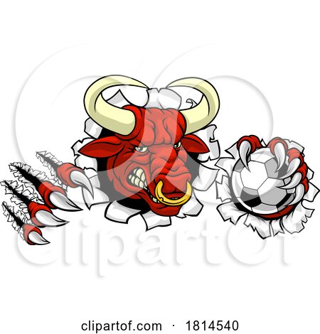 Bull Minotaur Longhorn Cow Soccer Mascot Cartoon by AtStockIllustration