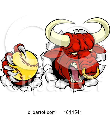 Bull Minotaur Longhorn Cow Softball Mascot Cartoon by AtStockIllustration