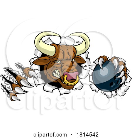 Bull Minotaur Longhorn Cow Bowling Mascot Cartoon by AtStockIllustration