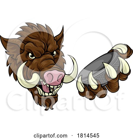 Boar Wild Hog Razorback Warthog Pig Hockey Mascot by AtStockIllustration