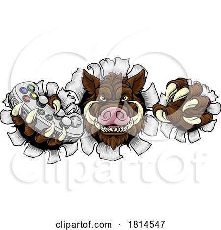 Boar Wild Hog Razorback Warthog Pig Gaming Mascot by AtStockIllustration