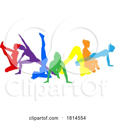 Yoga Pilates Poses Women Silhouettes Concept by AtStockIllustration