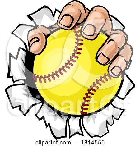 Hand Mascot Holding Softball Ball by AtStockIllustration