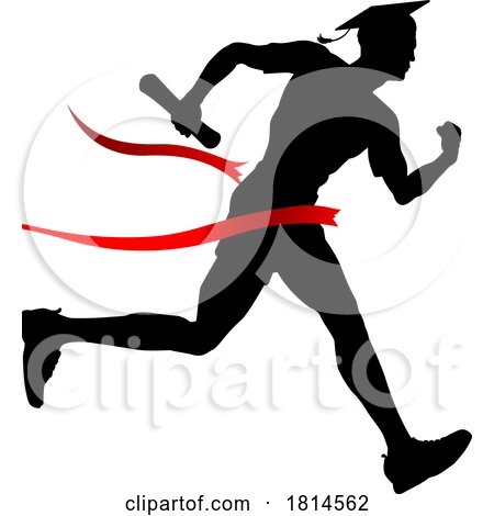 Black Silhouetted Male Graduate Breaking Through a Red Finish Line by AtStockIllustration