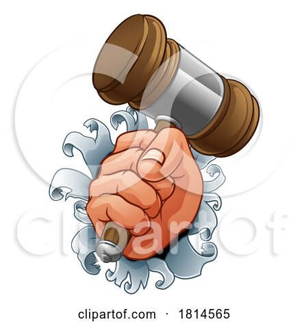 Auctioneer Judge Hand Holding Wooden Hammer Gavel by AtStockIllustration