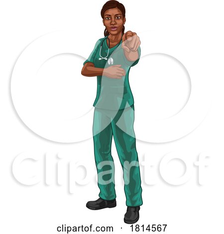 Black Woman Medical Doctor Nurse Pointing by AtStockIllustration