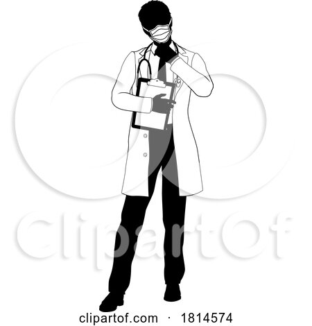 Doctor Man and Clipboard Medical Silhouette Person by AtStockIllustration