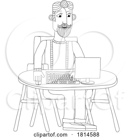 Man Working Behind Desk Computer Workstation by AtStockIllustration