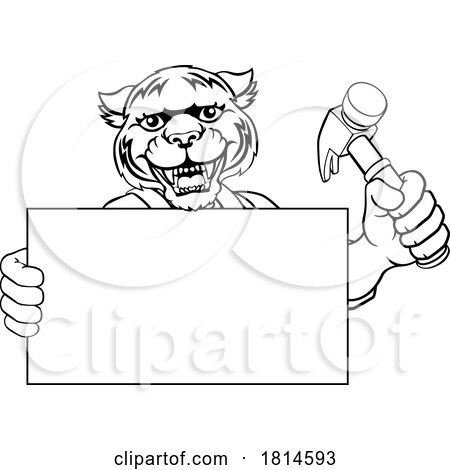 Tiger Hammer Cartoon Mascot Handyman Carpenter by AtStockIllustration