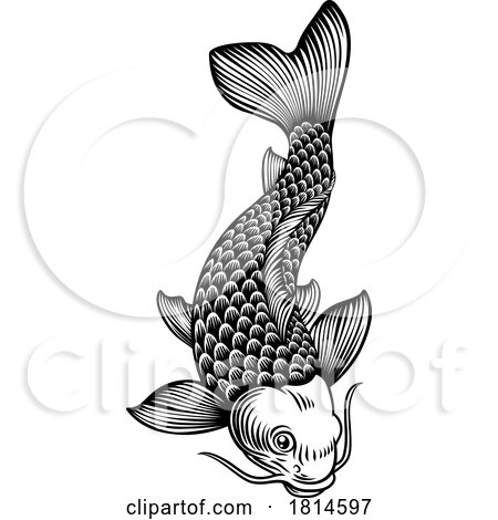 Fish Koi Carp Japanese Vintage Woodcut Design by AtStockIllustration