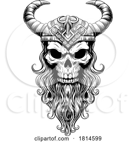 Viking Warrior Skull Man Mascot Face in Helmet by AtStockIllustration