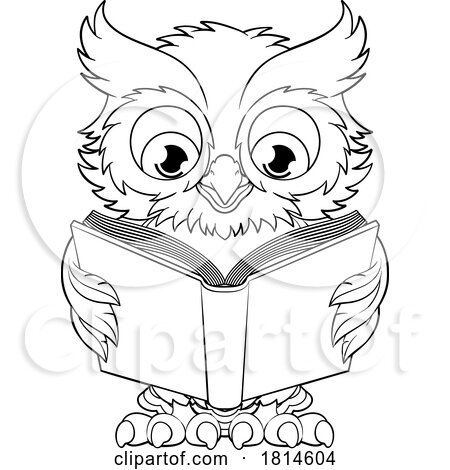 Wise Owl Cartoon Cute Character Reading Book by AtStockIllustration