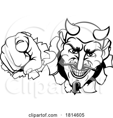 Devil Satan Mascot Cartoon Character Pointing by AtStockIllustration