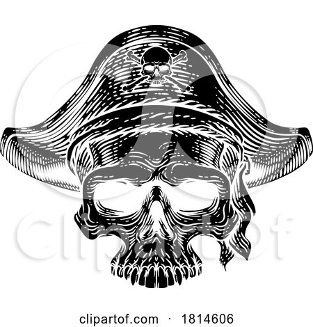 Pirate Skull Skeleton Grim Reaper Mascot Woodcut by AtStockIllustration