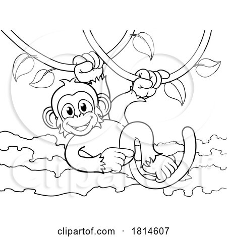 Monkey Singing on Jungle Vines Pointing Cartoon by AtStockIllustration