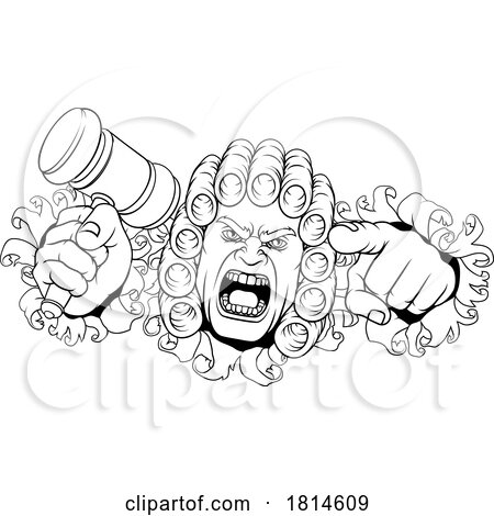 Angry Judge Hammer Gavel Cartoon Character by AtStockIllustration