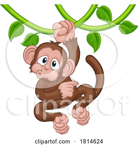 Monkey Singing on Jungle Vines Pointing Cartoon by AtStockIllustration