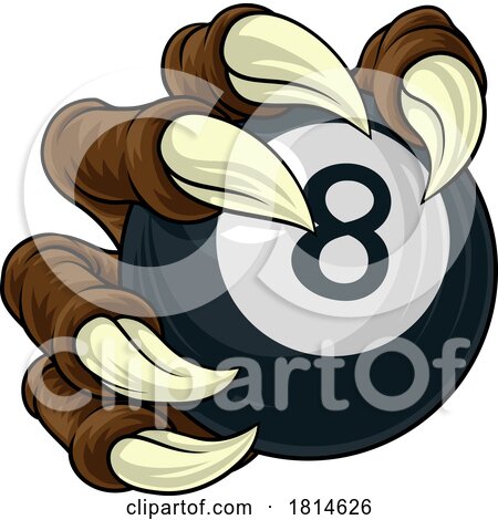 Pool Black Eight Ball Claw Cartoon Monster Hand by AtStockIllustration