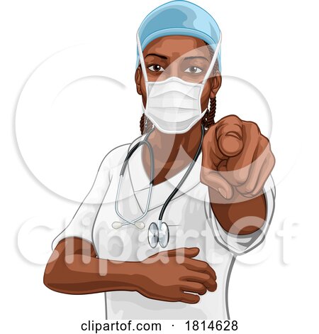 Black Woman Medical Doctor Nurse Pointing by AtStockIllustration