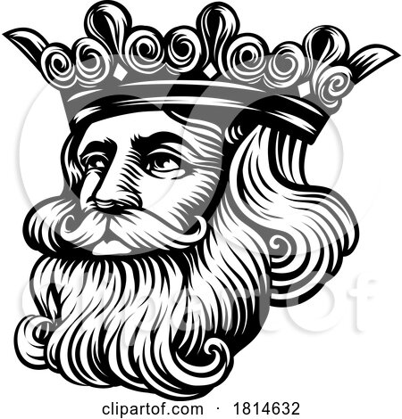 King Medieval Crown Head Face Vintage Woodcut by AtStockIllustration