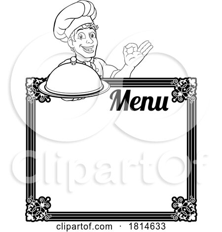 Chef Cook Baker Cartoon Man Menu Sign Background by AtStockIllustration