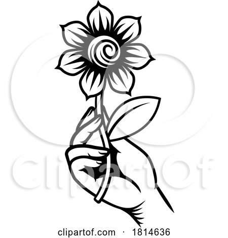 Hand Holding Flower Vintage Woodcut Tattoo Style by AtStockIllustration