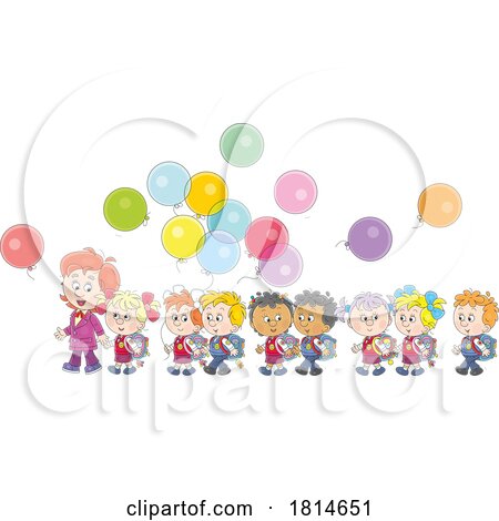 Teacher and School Children with Balloons Licensed Stock Image by Alex Bannykh