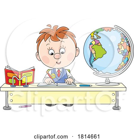 School Boy Writing at a Desk Licensed Stock Image by Alex Bannykh