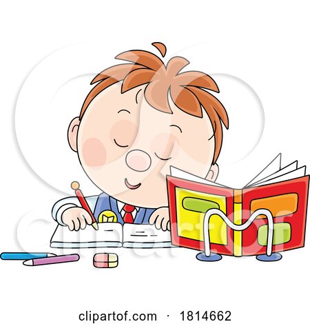 School Boy Writing at a Desk Licensed Stock Image by Alex Bannykh