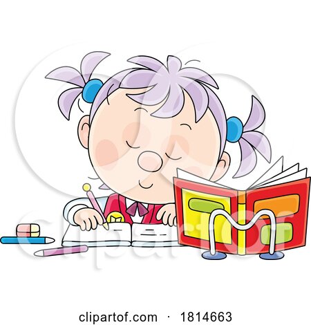 School Girl Writing at a Desk Licensed Stock Image by Alex Bannykh