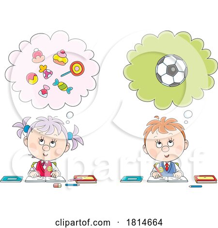 School Children Journaling About Candy and Soccer Licensed Stock Image by Alex Bannykh