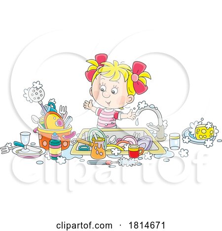 Girl Washing Dishes Licensed Stock Image by Alex Bannykh