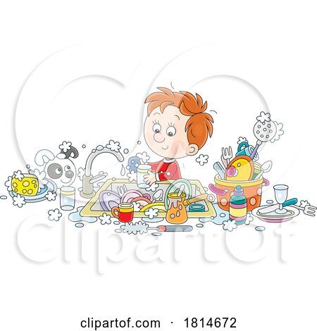 Boy Washing Dishes Licensed Stock Image by Alex Bannykh