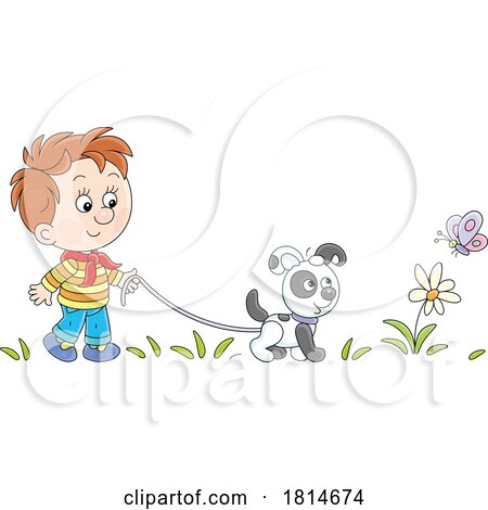 Boy Walking a Dog Licensed Stock Image by Alex Bannykh