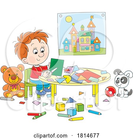 Boy Crafting with Paper Licensed Stock Image by Alex Bannykh