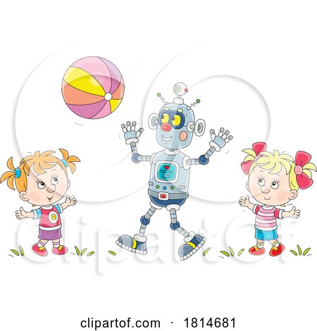 Robot and Girls Playing with a Ball Licensed Stock Image by Alex Bannykh