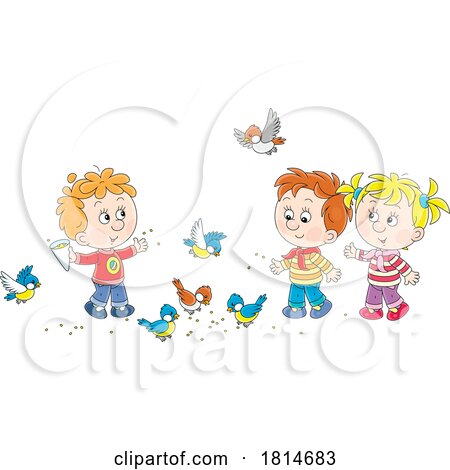 Kids Feeding Birds Licensed Stock Image by Alex Bannykh