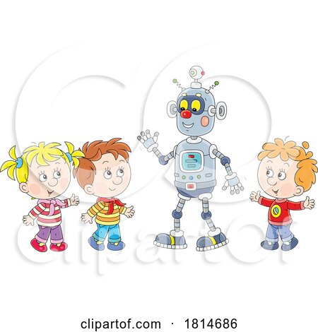 Kids with a Robot Licensed Stock Image by Alex Bannykh