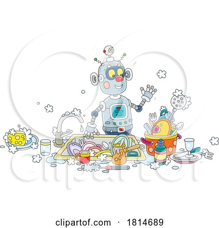 Robot Washing Dishes Licensed Stock Image by Alex Bannykh