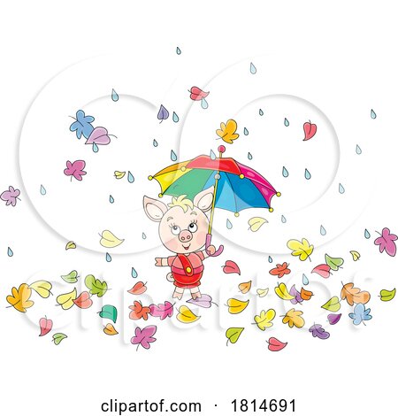 Piglet Holding an Umbrella in an Autumn Rain Licensed Stock Image by Alex Bannykh