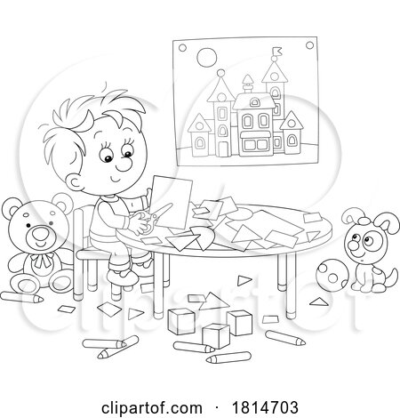 Boy Crafting with Paper Licensed Stock Image by Alex Bannykh