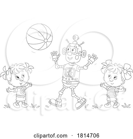 Robot and Girls Playing with a Ball Licensed Stock Image by Alex Bannykh