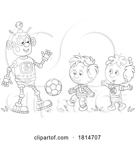 Robot and Boys Playing Soccer Licensed Stock Image by Alex Bannykh