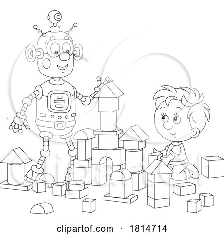 Boy and Robot Playing with Blocks Licensed Stock Image by Alex Bannykh